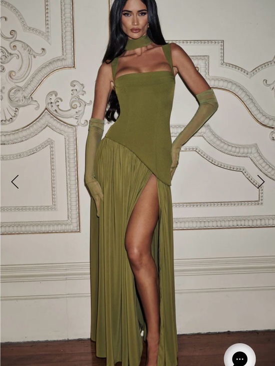 babyboo Dresses & Skirts - Olive Maxi Dress with High Slit and Neck Detail -Tallulah